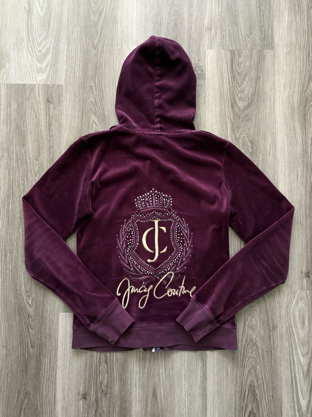 Y2K Juicy Couture Velvet Hoodie in Deep Plum with Gold Embroidery